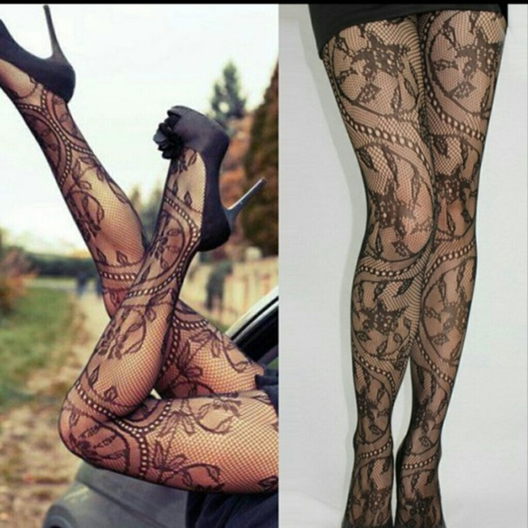 Accessories - LAST Floral Pattern Fishnet Stockings Tights